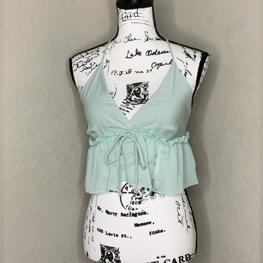 #47 NWOT Daydream Teal Halter Top Cropped Size Small